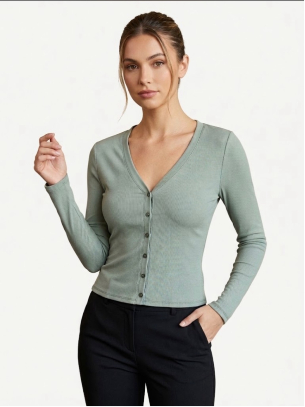 Women's Vuori Pose Ribbed Cardigan Sweater Size L Green